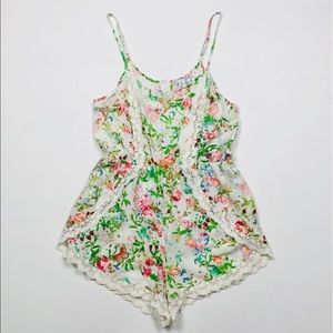 Mahina Floral Crochet Lace Detail Tropical Romper